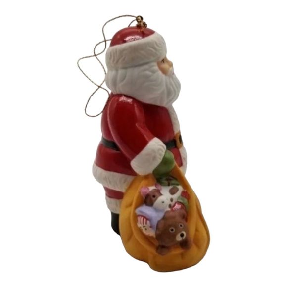 Santa Claus Toy Bag Porcelain Ornament Gold Stringed Home Decor Christmas Tree - Picture 2 of 6